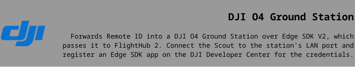 DJI O4 Ground Station entry in the Scout integration list
