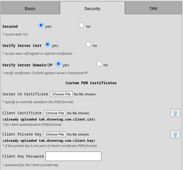 TAK Security Settings
